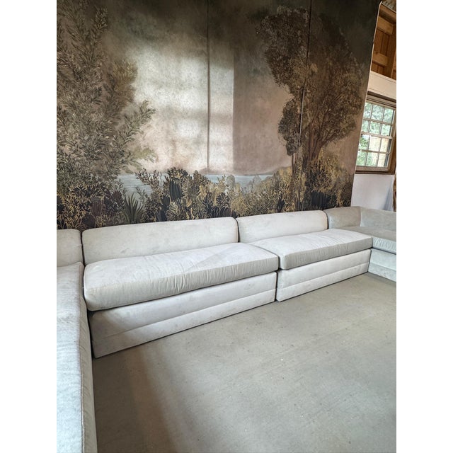 Lee Industries four piece sectional sofa with rolled back, slipper style with no arms. The Sectional is covered in a...