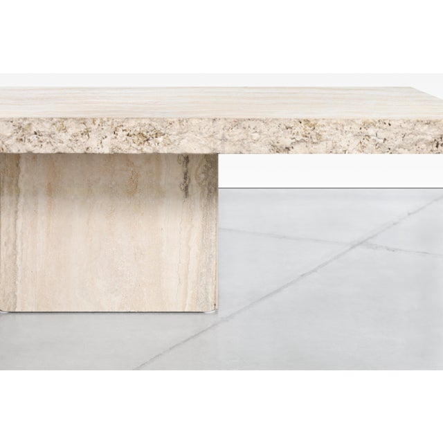 Beige 1970s Italian Modernist Live Edge Travertine Coffee Table by Stone International For Sale - Image 8 of 11