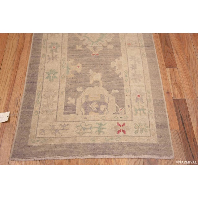Soft Light Gray Pastel Color Tribal Geometric Turkish Oushak Design Modern Hallway Runner Rug For Sale - Image 4 of 6