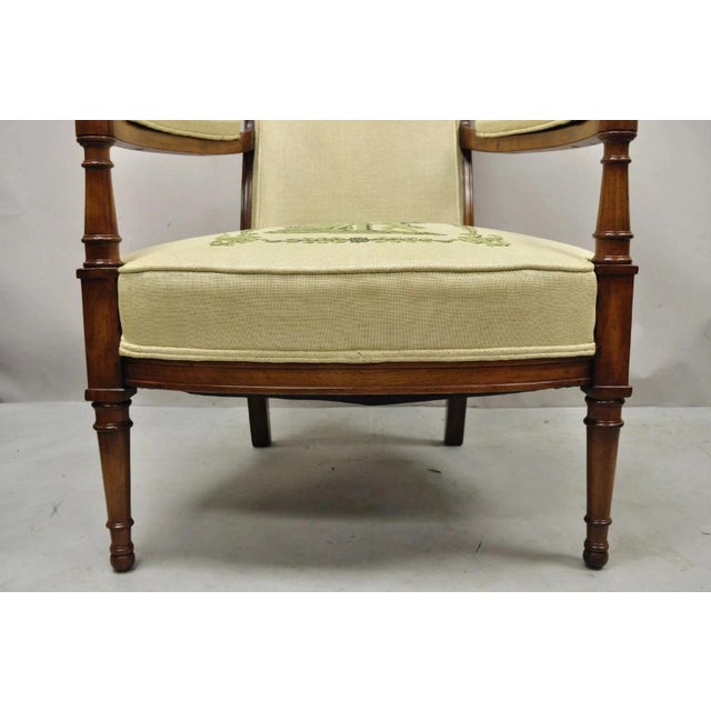 Wood Vintage Italian Hollywood Regency Tall Back Upholstered Cherry Lounge Arm Chair For Sale - Image 7 of 12