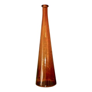 Mid-Century 1960s Italian Empoli Amber Glass Vase For Sale