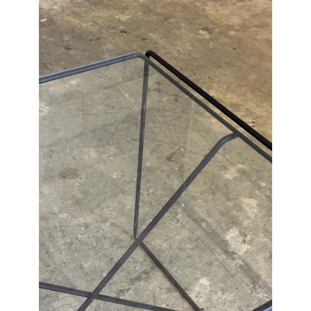 1980s Iron and Glass Modernist Tables Attributed to Max Sauze, a Pair For Sale - Image 9 of 10