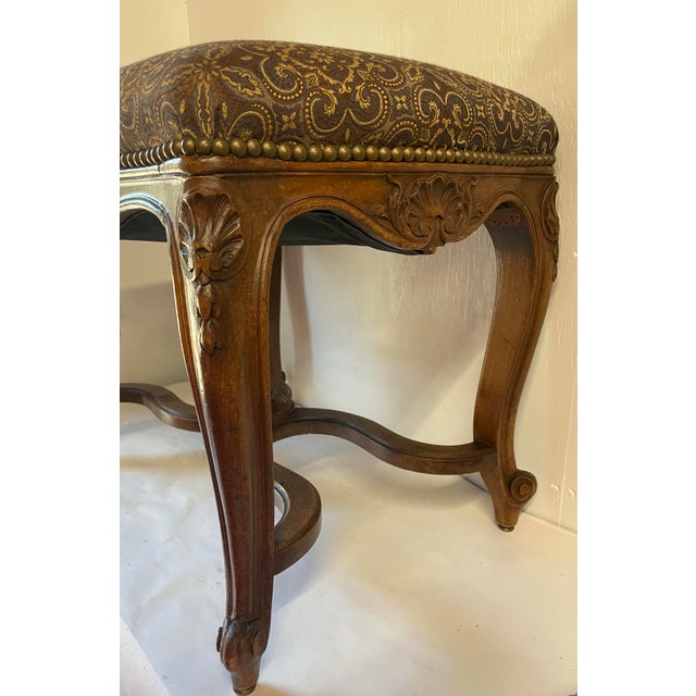 Wood French Carved Wood Upholstered Bench For Sale - Image 7 of 10