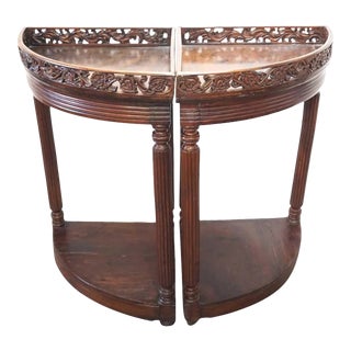 Indo-Portuguese Mahogany Corner Gallery Tables - A Pair For Sale