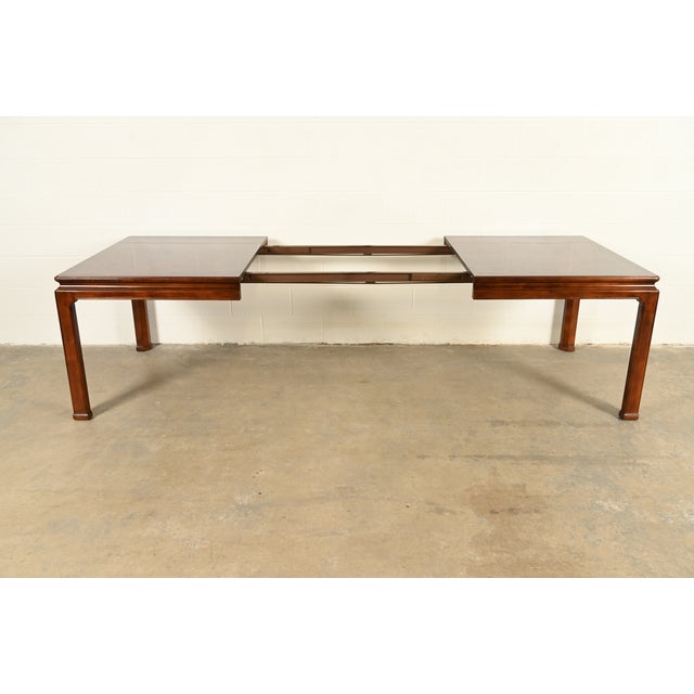 Wood Henredon Mid-Century Hollywood Regency Mahogany and Burl Wood Extension Dining Table, Newly Refinished For Sale - Image 7 of 14