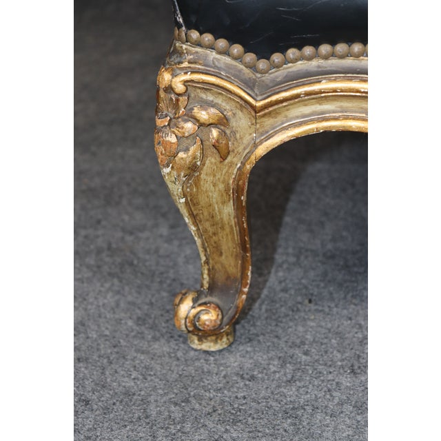 Maison Jansen Genuine Leather Gilt and Paint Decorated Grand Scale Bergere Chair For Sale - Image 13 of 15