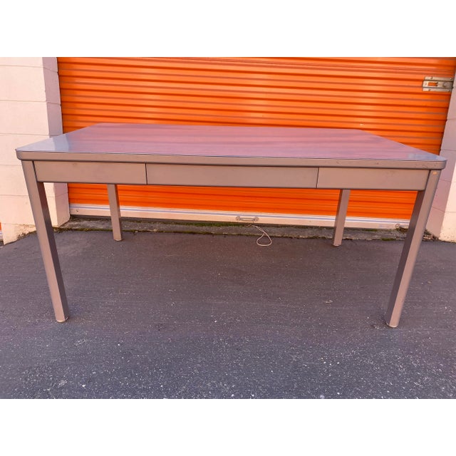 Steelcase Vintage Mid-Century Modern Steelcase Metal Writing Desk For Sale - Image 4 of 11