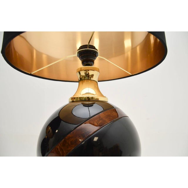 Vintage Italian Walnut and Brass Table Lamps, 1970, Set of 2 For Sale - Image 6 of 11