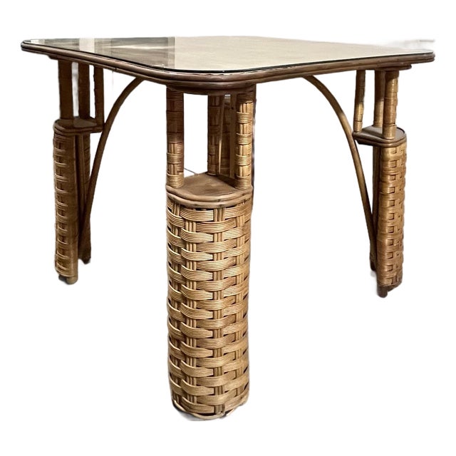 Vintage Art Deco Wicker Card Game Table For Sale