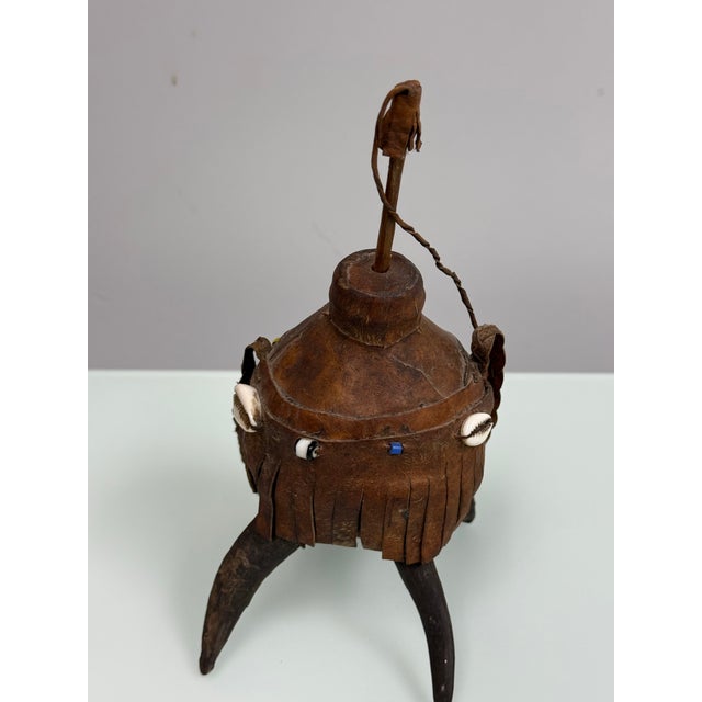 Brown Handcrafted Nubian/Egyptian Leather Kohl Eyeliner Jar With Cowrie Shells For Sale - Image 8 of 12