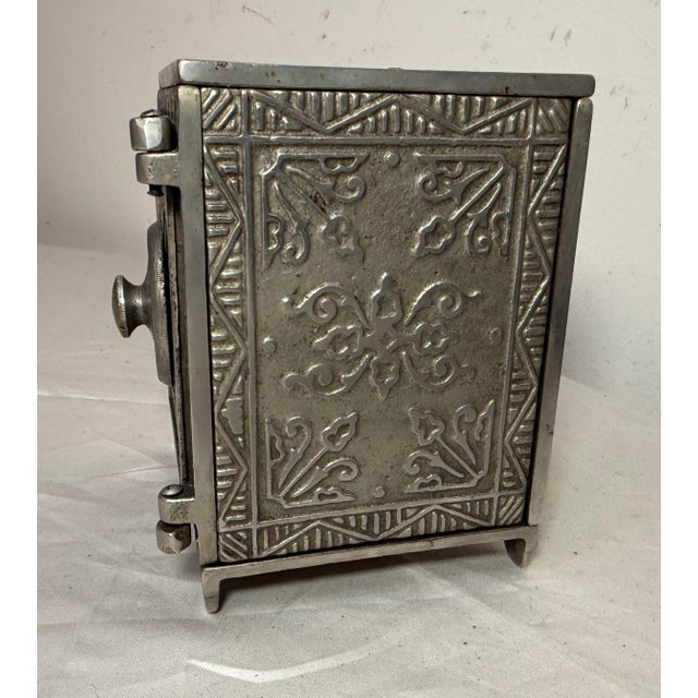 Gray Antique 19th Century Ornate Cast Iron Security Safe Deposit Lockable Still Bank For Sale - Image 8 of 12