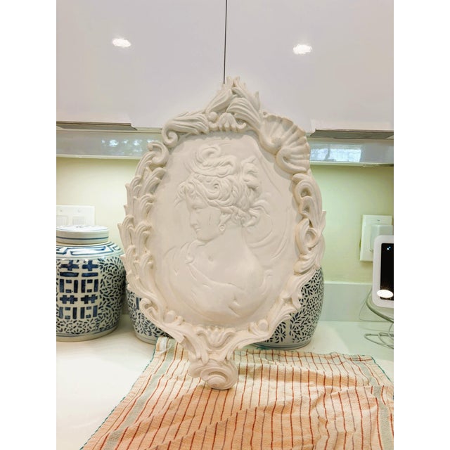 Shabby Chic Oversized Large French Baroque Cameo Wall Plaque Portrait Relief in Antique White For Sale - Image 3 of 14
