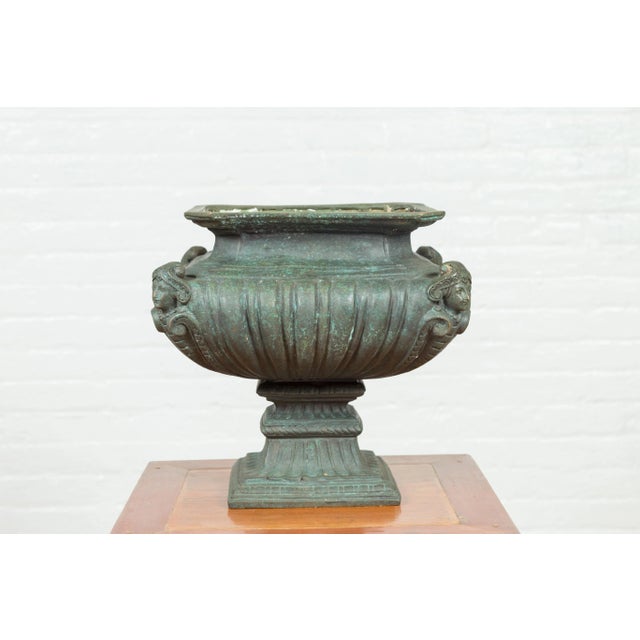 Contemporary Cast Bronze Planter with Figures, Gadroon Motifs and Verde Patina For Sale In New York - Image 6 of 13