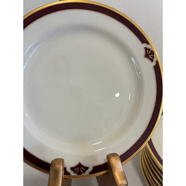 Vintage Pickard Fine China Bread Plates, Set of 8, Burgundy & Gold Fan Accent For Sale - Image 10 of 12