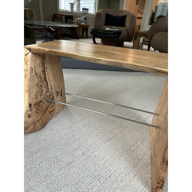 One of a Kind Natural Edge Spaltted Maple Waterfall Bench For Sale - Image 9 of 17