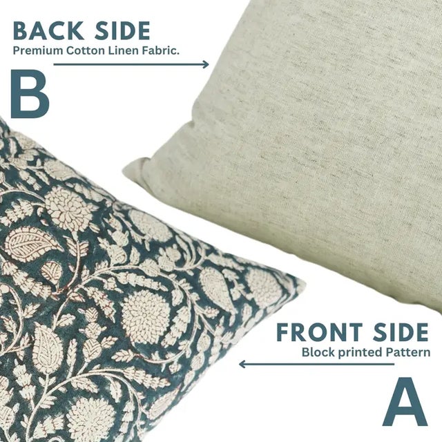 Fabdivine Cotton Linen Throw Pillow Cover 14x20 Inch Handcrafted Block Print- Gopi For Sale - Image 4 of 5