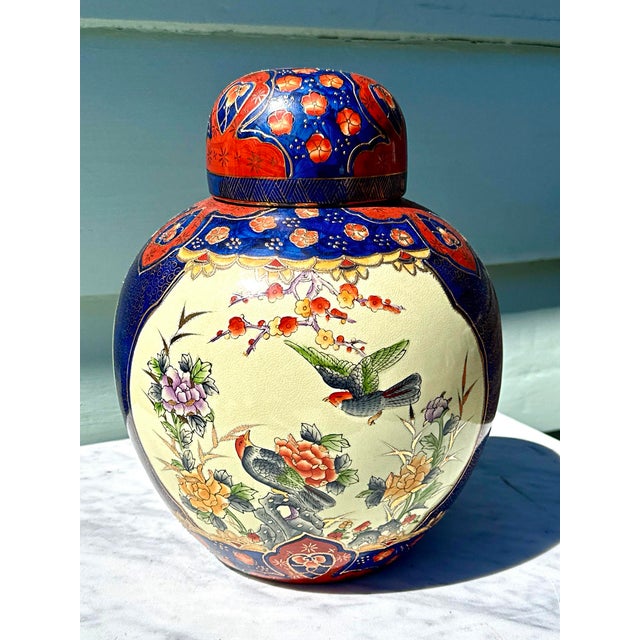 Metal Vintage Imari Large Porcelain Lidded Jar For Sale - Image 7 of 10