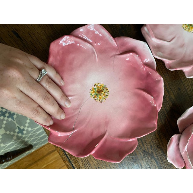 Vintage Handmade Italian Rose Tea Cup & Dessert Plates Set- 19 Pieces For Sale - Image 9 of 13