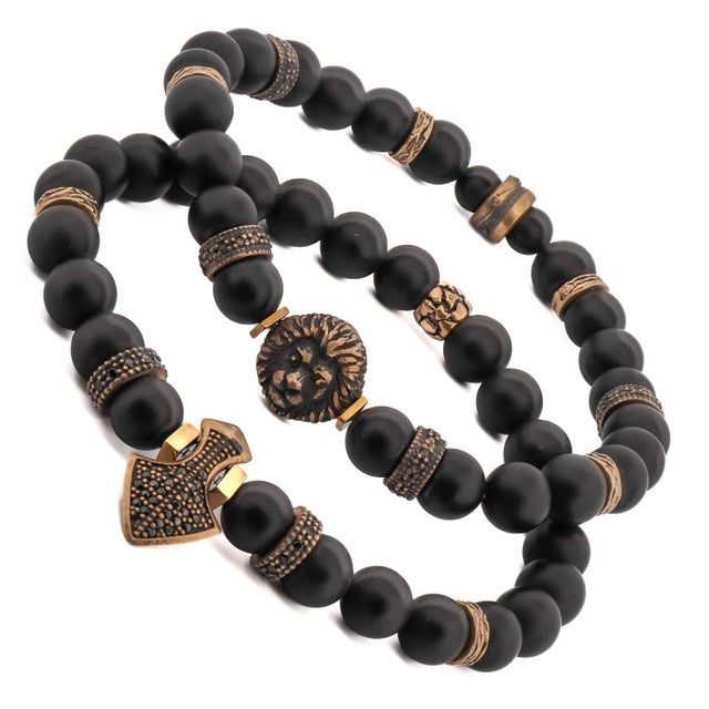 Contemporary Powerful Lion & Diamond Arrow Black Onyx Bracelet Set For Sale - Image 3 of 7