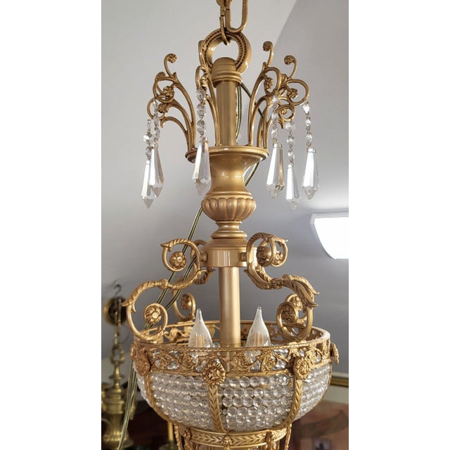 Palatial Vintage French Style Bronze & Crystal Basket Chandelier For Sale In New York - Image 6 of 18