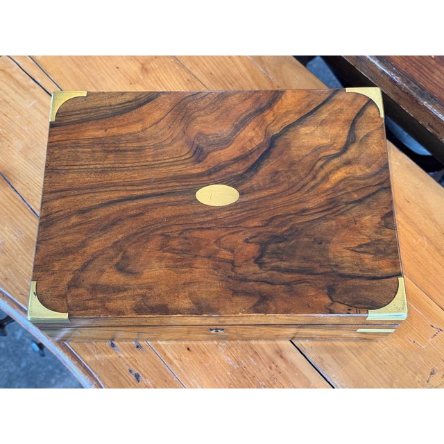19th Century Small Veneered Box With Brass Corner Mounts For Sale - Image 6 of 9