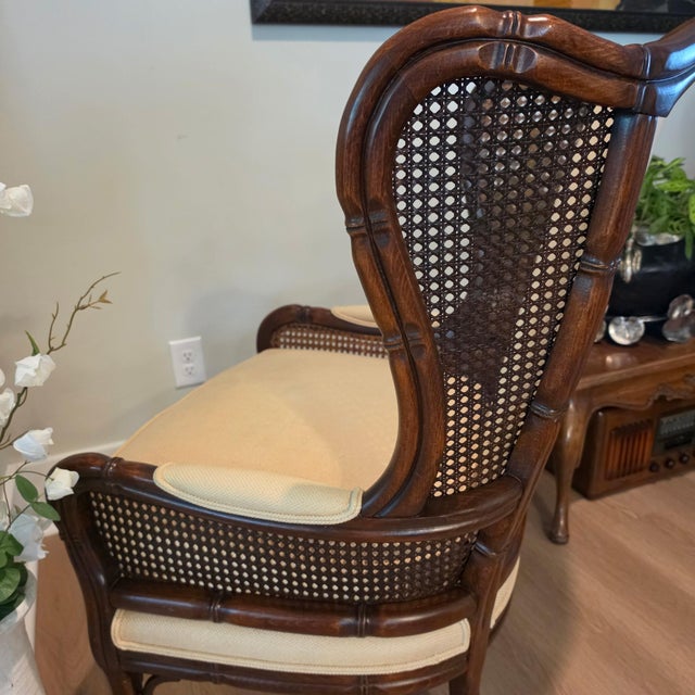 Ethan Allen Vintage Ethan Allen Faux Bamboo Cane Wingback Bergere Chair - Hollywood Regency For Sale - Image 4 of 16