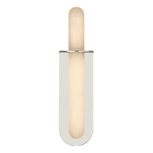 Kelly Wearstler for Visual Comfort Signature Fosse 18" Invertable Offset Oval Sconce in Polished Nickel with Alabaster For Sale