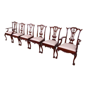 Maitland Smith Chippendale Carved Mahogany Dining Chairs, Set of Six