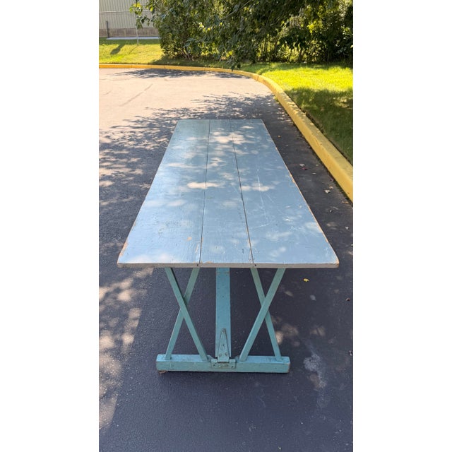 Wood Vintage American Folding Dining Table in Blue Paint For Sale - Image 7 of 7
