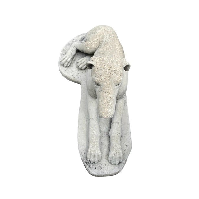 Neoclassical Vintage Recumbent Cast Stone Sighthound Garden Statue For Sale - Image 3 of 9