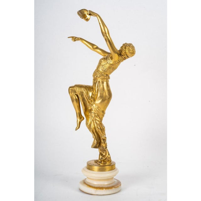 Gilt bronze sculpture, onyx base by joe descomps, 1900, art nouveau. An art nouveau sculpture by joe descomps of a dancer...