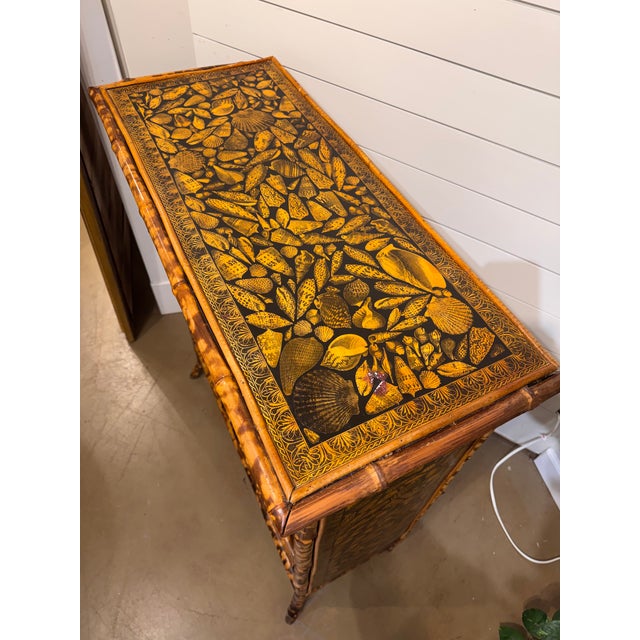 Brown 19th Century Bamboo Decoupage Bookshelf For Sale - Image 8 of 13