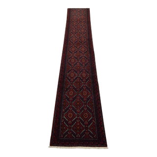 Baloch Runner 2’2” X 11’6” Blue Wool Vintage Tribal Hand-Knotted Oriental Rug For Sale