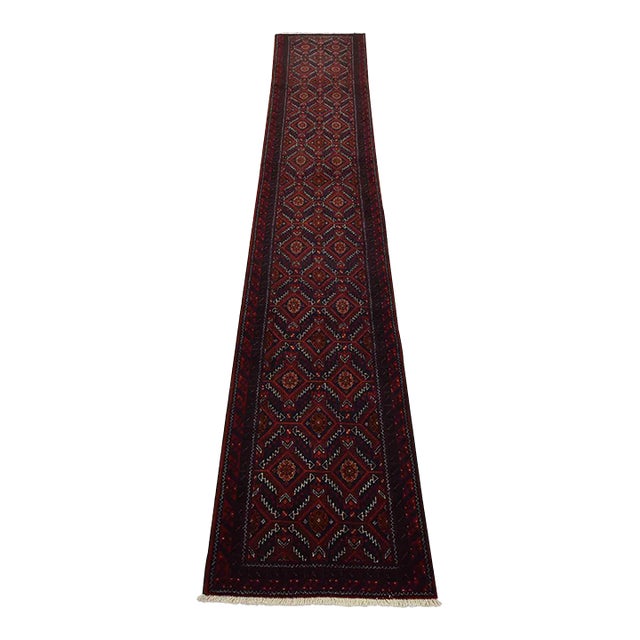 Baloch Runner 2’2” X 11’6” Blue Wool Vintage Tribal Hand-Knotted Oriental Rug For Sale