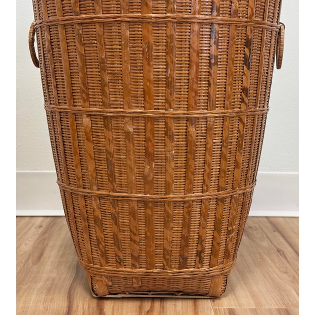 Brown Vintage Tall Woven Split Reed Basket For Sale - Image 8 of 10