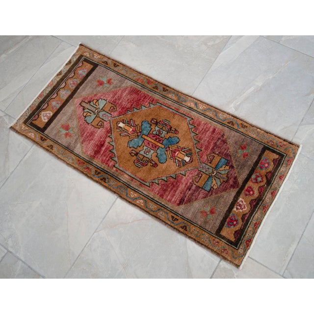 1970s Hand Knotted Small Rug, Entryway Rug, Bath Mat, Kitchen Decor, Turkish Rug, Doormat 1'6" X 3'3" For Sale - Image 10 of 13