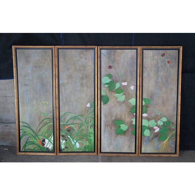 Summer Rain After Saikai Hoitsu Contemporary School Oil Painting Folding Screen For Sale - Image 4 of 18