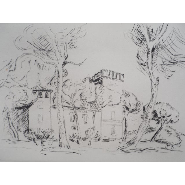 Lucien Mainssieux, Roman Castle, Original Signed Etching, 1949 For Sale