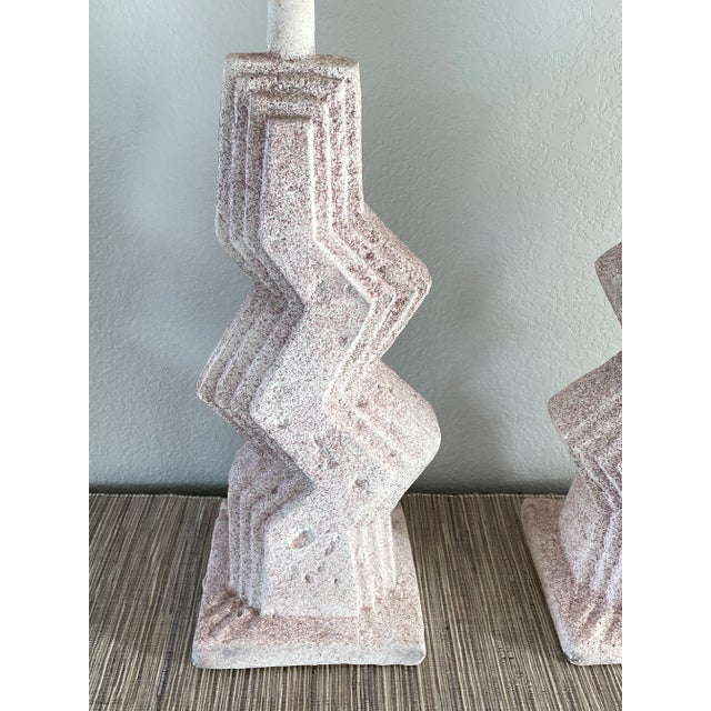 Postmodern Post Modern Zig Zag Plaster Table Lamps by Ziggurat - a Pair For Sale - Image 3 of 12