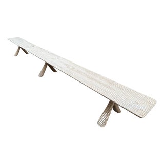 Andrianna Shamaris Monumental Hand Carved Long Teak Wood Bench For Sale