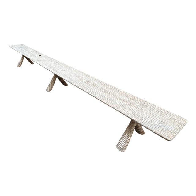 Andrianna Shamaris Monumental Hand Carved Long Teak Wood Bench For Sale