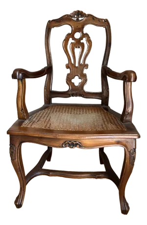 20th Century Louis XV Carved Wood and Cane Armchair