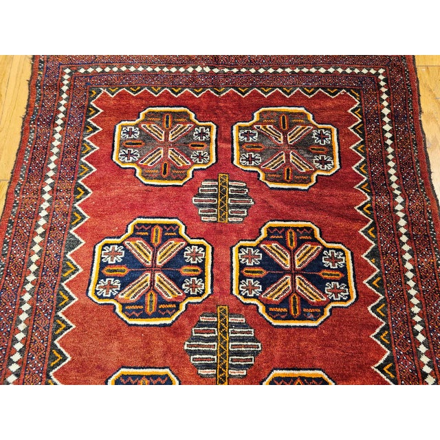 Vintage Afghan Tekke Bokhara in Allover Geometric Pattern in Red, Navy, Gray, Ivory For Sale - Image 4 of 11