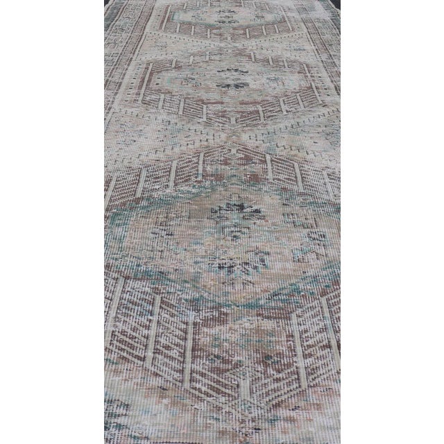 Vintage Persian Heriz Distressed Rug With Muted Colors & Medallion Design For Sale - Image 4 of 12