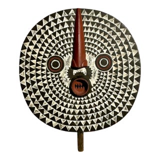 Vintage Tribal Geometric Painted Wood Shield For Sale