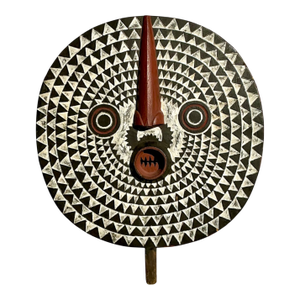 Vintage Tribal Geometric Painted Wood Shield