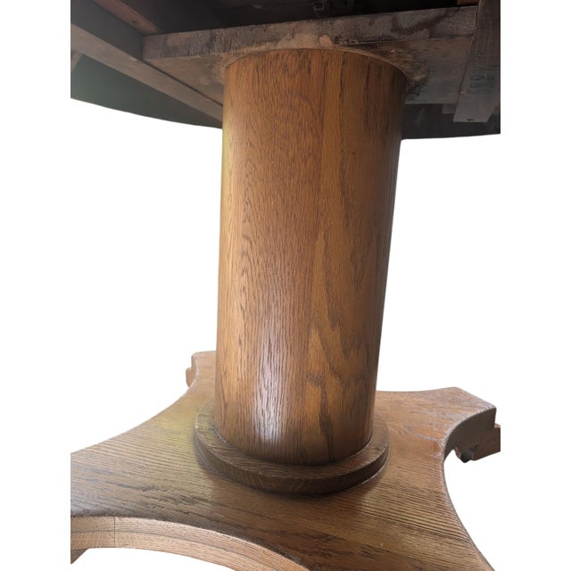 Antique Quarter Sawn Oak Pedestal Dining Table | Tiger Extension Table For Sale - Image 11 of 17