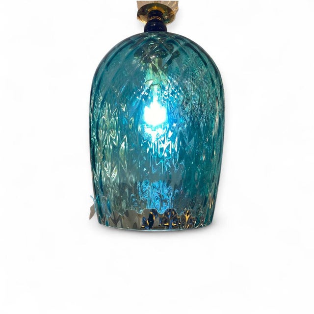 Metal Blue and Yellow Murano Glass Lamps, 1950s, Set of 2 For Sale - Image 7 of 8