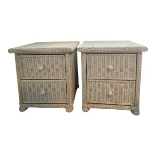Pair, Wicker, End Tables, Vintage All Wood, Wicker Exterior For Sale
