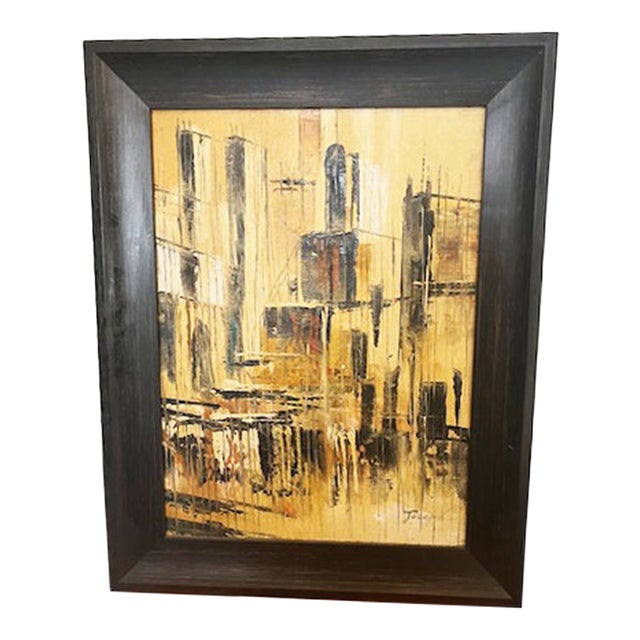 Mid 20th Century Mid-Century Modern Cityscape Painting For Sale